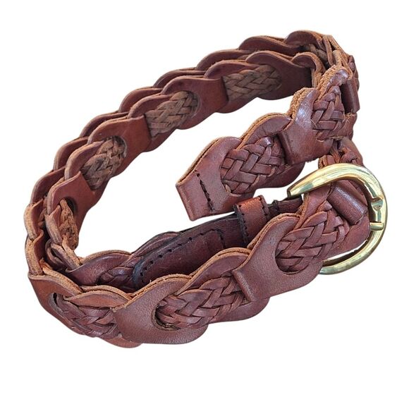 Vintage Classic Aimee Lynn Large Leather Belt Woven Braided Antique Brown 90's - Picture 5 of 16